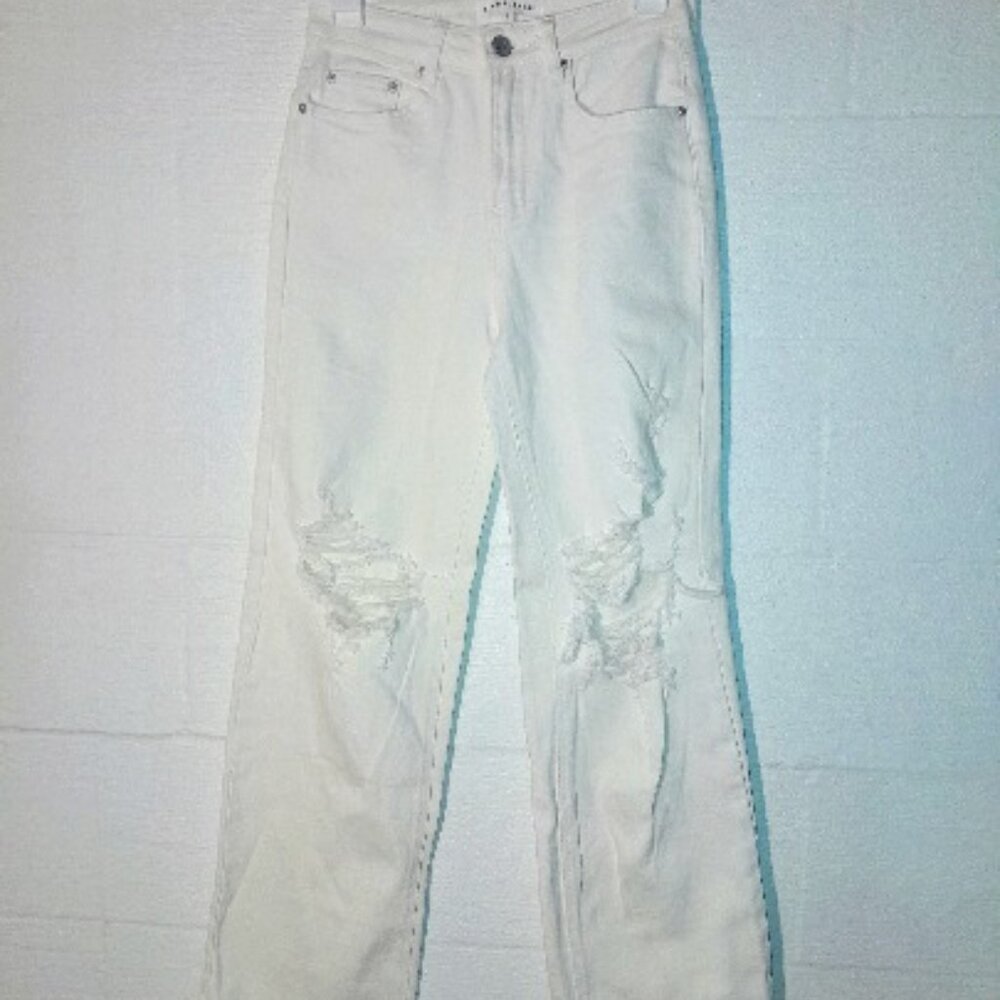 Almost Famous Women's Size 0 High Waisted Ripped Denim Jeans Off White Like New
